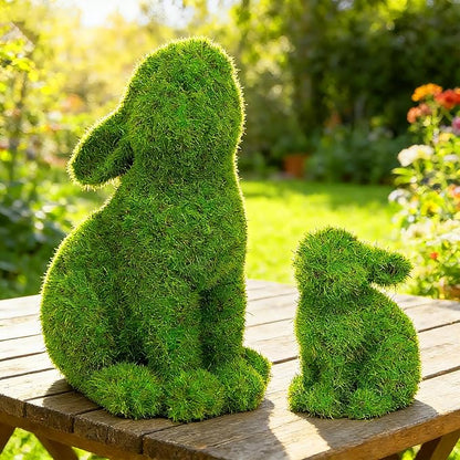 Resin Flocked Bunny Figurines Set of 2,Moss Bunnies for Outdoor Decor,Small Rabbit Statues for Garden Decor,Yard Decorations Outdoor Patio Decor, Gardening Gifts for Women