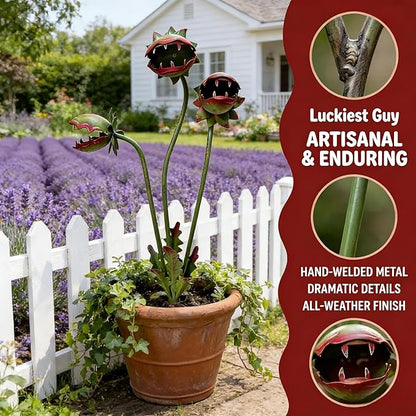 Whimsical Metal Carnivorous Plant Garden Stake, Venus Flytrap Monster Plant Sculpture,Outdoor Decorative Plant Stake Sculpture for Lawn Garden Patio Yard Decor, Unique Garden Gift (2PCS)