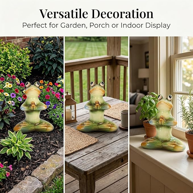 Topadorn Ceramic Yoga Frog Statue, Frog Sitting Sculptures for Office, Garden Decorative Ornaments