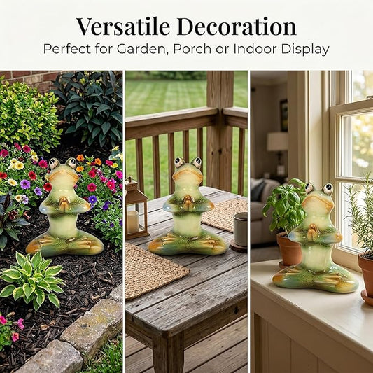 Topadorn Ceramic Yoga Frog Statue, Frog Sitting Sculptures for Office, Garden Decorative Ornaments