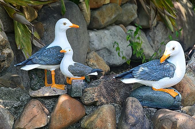 Teaeeno Real Seagull Decoration,Seagull Statue Outdoor Decoration,Seabird Decoration,Seagull Figurine Coastal Garden Decor,Bird Statue Nautical Beach Sculpture,Perfect for Home Garden,Terrace,Yard Art