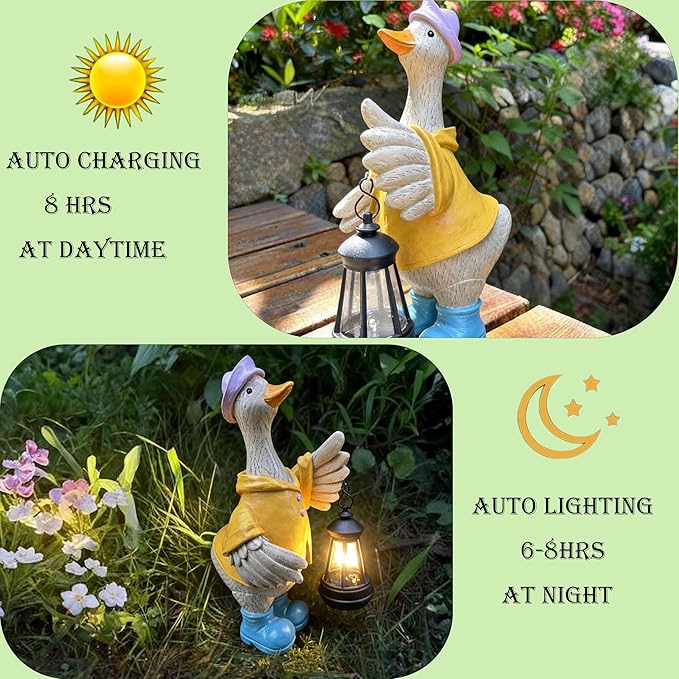 IVCOOLE Solar-Powered Goose Statue – Outdoor & Garden Resin Goose Decor for Porch, Patio, Lawn, Yard with Solar Lantern – Ideal Gift for Moms, Grandmas, Gardening Lovers & Housewarming Celebrations