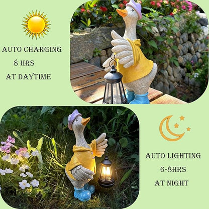 IVCOOLE Solar-Powered Goose Statue – Outdoor & Garden Resin Goose Decor for Porch, Patio, Lawn, Yard with Solar Lantern – Ideal Gift for Moms, Grandmas, Gardening Lovers & Housewarming Celebrations