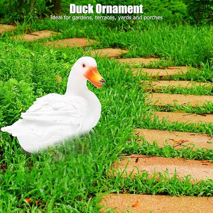 Agatige Garden Duck Ornament, Resin Duck Sculpture Statue Yard Patio Art Decor Sculptures Table Ornament for Outdoor Garden Yard (White Lying Duck)