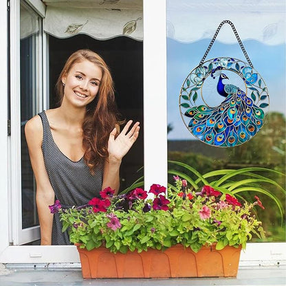 Plexiglas Peacock Suncatcher Kit - Stained Plexiglass Window Hanging for Room Decor Aesthetic, Cute Garden Decor for Outside, Yard and Balcony Decor - Home Decor Aesthetic SunCatcher