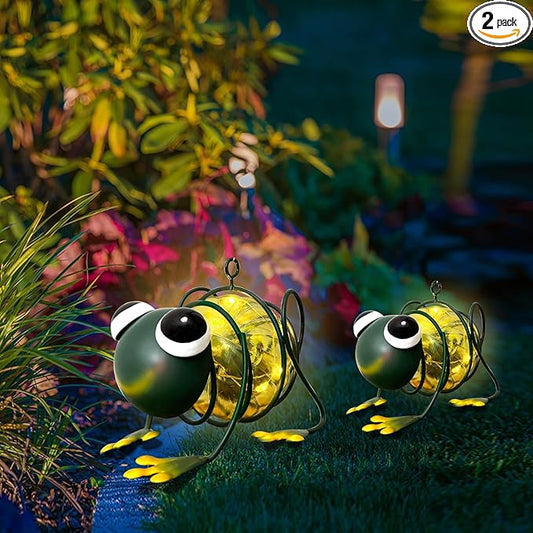 EVOLUX Solar Outdoor Frog Lights for Garden - Outdoor Statues Figurine Lights for Lawn, Patio, Balcony, Yard Ornament Cut Housewarming Gifts(2 pcs)