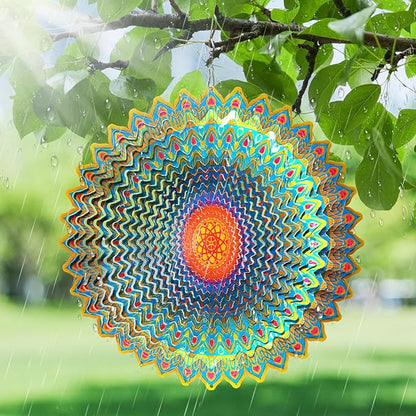 Goolyrusim Wind Spinner Mandala Circle - 3D Wind Spinners Outdoor, 12-inch Stainless Steel Hanging Wind Sculptures for Yard and Garden, Kinetic Art Decoration Porch Decor Patio Ornament, Mandala Gift