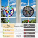 Butterfly Sun Catcher Stained Glass Window Hanging, 7.8" Suncatcher Glass Panel Window Decoration, Nature Lover Gift for Women, Wall Garden Art Decor, Gift for Birthday Christmas & Holidays