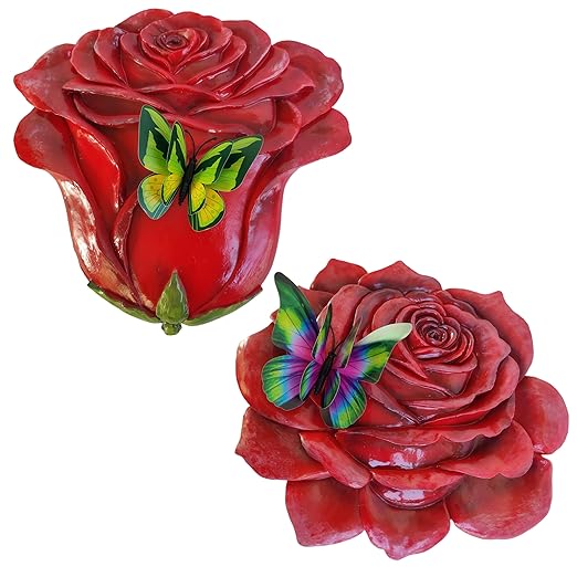 Simulated rose home decor gift - outdoor garden landscape flower stepping stone - rose for mothers, sisters, besties, grandmothers, and maternal grandmothers as a festive gift - 2-piece set, red