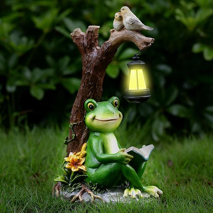 WENYLE Solar Garden Outdoor Statues Frog with Tree Solar Lantern, Lawn Decor Frog Figurine for Patio Balcony Yard, Yard Unique Christmas Birthdays Gift for Mom Grandma