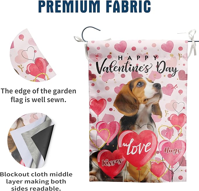 Beagle Valentine Garden Flag Valentines Day Flags for Outside 12x18 Double Sided Small Yard Flags Dog Valentine's Day Decor Outdoor Lawn Valentines Banners Front Porch