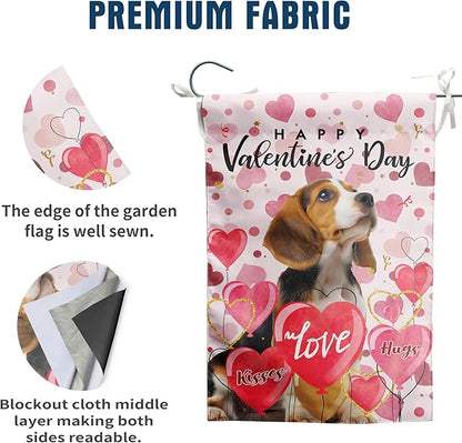 Beagle Valentine Garden Flag Valentines Day Flags for Outside 12x18 Double Sided Small Yard Flags Dog Valentine's Day Decor Outdoor Lawn Valentines Banners Front Porch