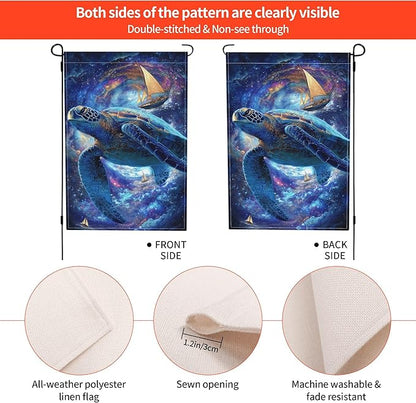 Galaxy Turtles Garden Flag Seasonal Double Sided 12 x 18 Inch Small Yard Flag for Indoor Outdoor Decor Holiday All Seasons