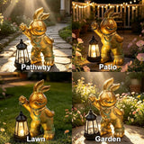 Outdoor Bunny Statue Solar Lantern for Garden Yard Lawn Patio Bronze Rabbit Figurine Decorations Housewarming for Mom Grandma Women