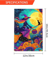 Witch Moon Cat Garden Flag Seasonal Double Sided 12 x 18 Inch Small Yard Flag for Indoor Outdoor Decor Holiday All Seasons