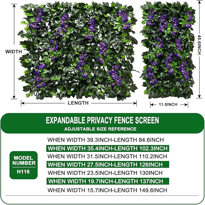 Artificial Expandable Ivy Privacy Fence Screen,Adjustable Size,Dense Leaf Panel,Perfect for Balcony,Garden,Fence Cover and Green Wall Decoration