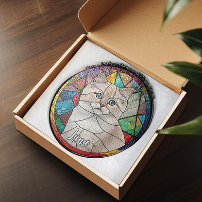 NAZENTI Personalized Cat Stained Glass Suncatcher, Memorial Keepsake Remembrance Gift for Fur Lovers, Custom Name Pet Photo Ornament Window Hanging, Home Decor, Sympathy Gift for Loss of Cat