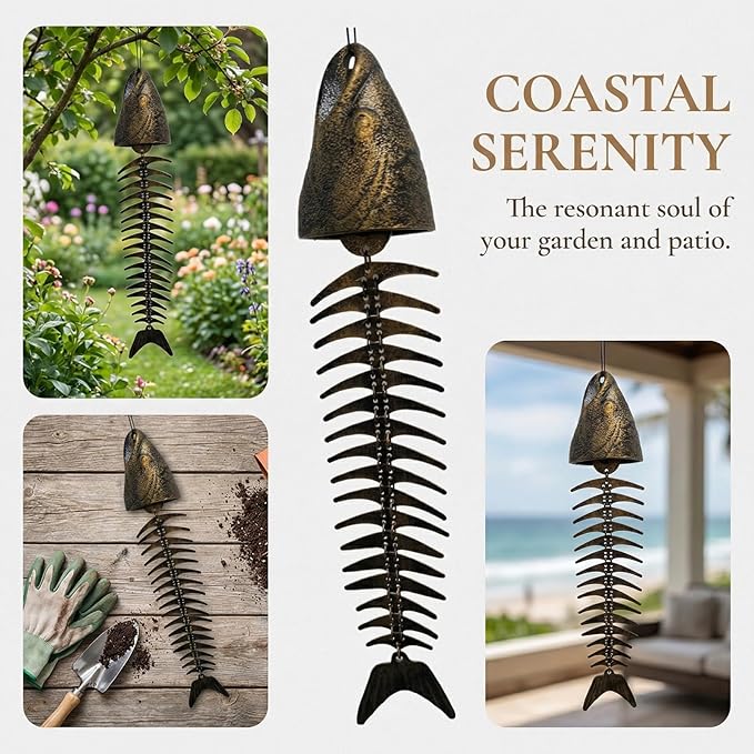 Fish Wind Chime, Durable Metal Fish Windchimes, Sound Crispy and Pleasant, Melodic Tones - Ideal for Patio, Garden, Porch, Yard, Balcony, and Poolside Ambiance
