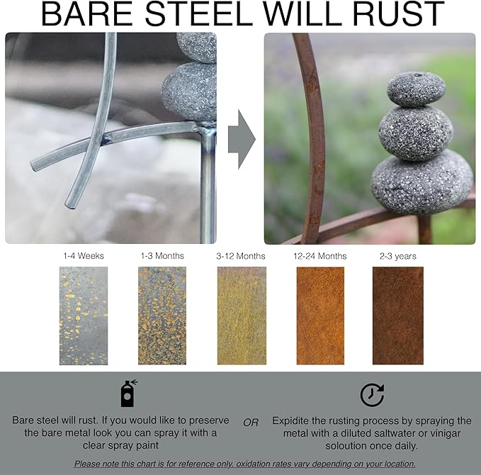 Aura Life Zen Garden Spinner Kinetic Wind Sculpture with Rock Cairn & Stake - Relaxing Outdoor Spinners for Yard and Garden - Handmade Outdoor Wind Art Vane Sculptures (Bare Steel)