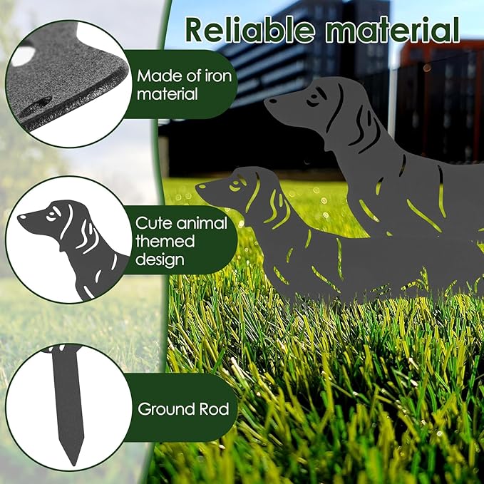 2 Pcs Dog Garden Stakes for Outside, Dachshund Garden Stakes, Iron Dog Statues, Outdoor Decorative Metal Dogs Garden Statues for Patio, Lawn, Balcony, and Dogs Lovers
