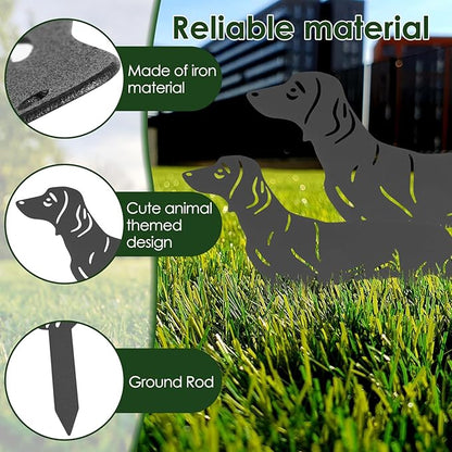 2 Pcs Dog Garden Stakes for Outside, Dachshund Garden Stakes, Iron Dog Statues, Outdoor Decorative Metal Dogs Garden Statues for Patio, Lawn, Balcony, and Dogs Lovers