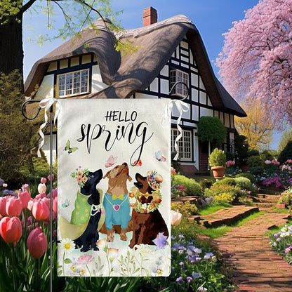 Hello Spring Garden Flags Golden Retriever Dog Yard Flag Puppy Daisy Floral Flowers House Banner Spring Butterfly Seasonal Flowers Garden Flag or Farmhouse Holiday Outside Decor 12x18 Inch
