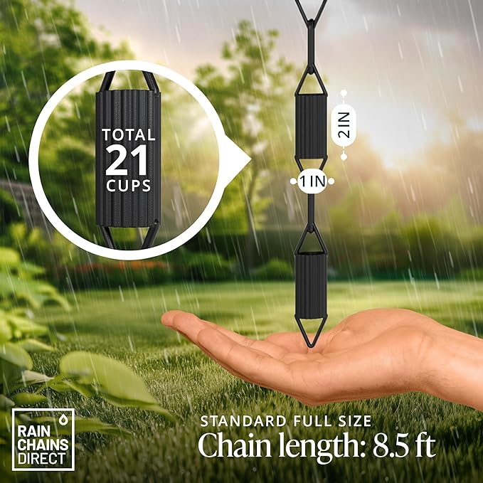 Rain Chains Direct - Manicotti Rain Chain - 8.5 FT - Durable Black Powder-Coated Aluminum - Premium Rain Chains for Gutters