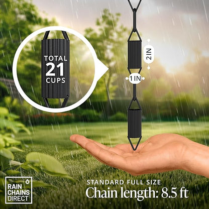 Rain Chains Direct - Manicotti Rain Chain - 8.5 FT - Durable Black Powder-Coated Aluminum - Premium Rain Chains for Gutters