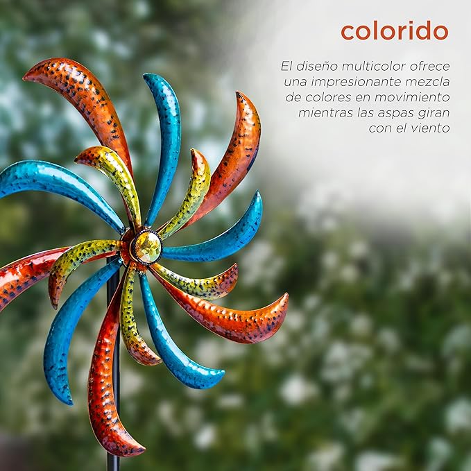 Alpine Corporation 63" Tall Outdoor Curved Blade Windmill Stake Kinetic Spinner, Multicolor