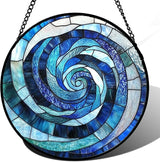 Stained Glass Window Hanging - Blue Abstract Swirl Suncatcher for Doors Garden Patio Unique Sun Catchers Decor Christmas Mother's Day Birthday Gifts for Women Men Mom Nana Friend 7.8 in