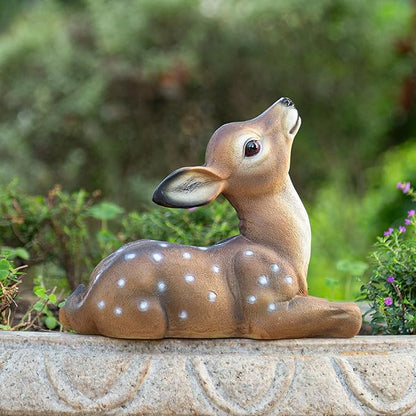 Deer Garden Statue, Outdoor Decorative Sculpture Brown with White Spots, 8.2 x 9.45 x 5.1 inches Yard Lawn Decor Deep Forest Deer