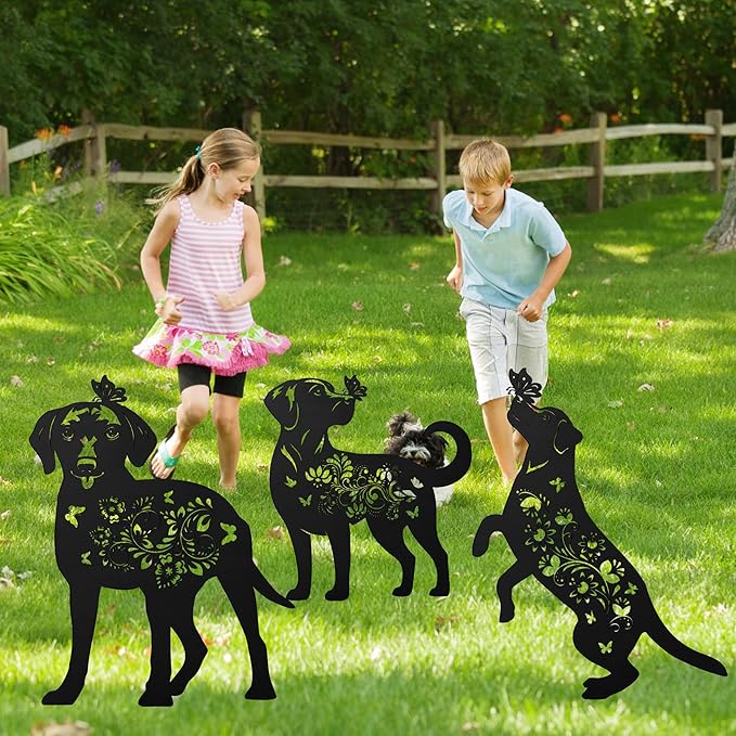 Romart Labrador Decorative Garden Stakes, Labrador Retriever Gifts for Dog Lovers, Metal Butterfly Floral Lab Dog Silhouette Yard Stakes for Outdoor Lawn Patio Art Decor
