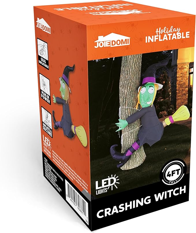 Joiedomi 4FT Halloween Inflatable Witch with Build-in LED Lights - Outdoor Blow Up Decor for Yard, Trees & Parties | Witch Decorations, Waterproof Halloween Inflatables Outdoor, Blow Up Yard Decor
