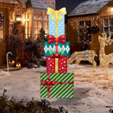 Afirst Christmas Yard Stakes Gift Box Christmas Yard Decorations Detachable 4 Stacked Gifts Boxes Metal Yard Stakes Outdoor Xmas Stake for Lawn Pathway Outdoor Decoration