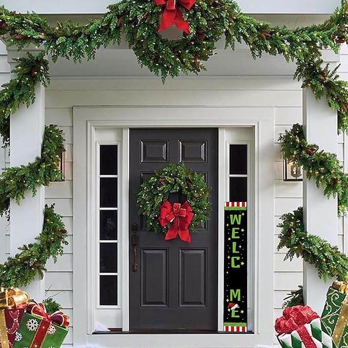 Christmas Wooden Welcome Sign Vertical Porch Sign -Holiday Porch Board Welcome Sign for Front Door, Porch, Yard, Deck, Patio, or Wall - Indoor Outdoor Decorative Farmhouse Rustic Christmas Hanging Signs and Yard Decor – 47.2" H