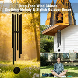 66" Extra Large Wind Chimes for Outside, Deep Soulful 6 Tube Aluminum Windchimes with Healing, Breezy Melodies, Rustproof Black Finish Heartfelt Gift for Mom's Patio Garden