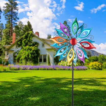 MUMTOP Wind Spinners 43.7 Inch Multi-Color Kinetic Sculpture Metal Windmill with Stake for Garden Yard Lawn Outdoor Decor