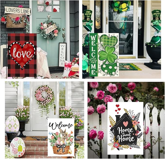 Seasonal Garden Flag Set of 12 Double Sided 12 x 18 Inch Small Yard Flag for Outside, Fall Give Thanks Christmas Valentine's Day Easter Outdoor Décor for All Seasons