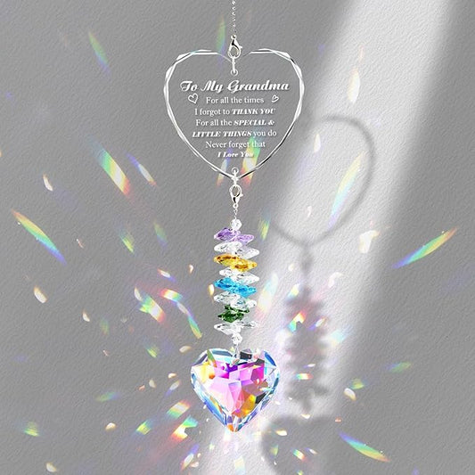Birthday Gifts for Grandma, Crystal Suncatcher Indoor Window Rainbow Maker for Window Hanging, I Love You Grandma Sun Catcher Gifts for Grandmother from Grandkids