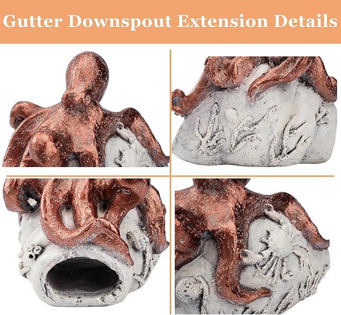 Real Octopus Gutter Downspout Extender Statue, Garden Animal Decor Gutter Extension, Splash Block, Eco-Friendly Resin, Outdoor Decor Sculpture, Gutter Diverter Rain Perfect for 3"x4" Downspout