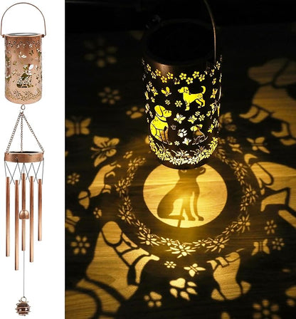 Dog Solar Wind Chimes for Outside, Labrador Retriever Gifts Solar Lantern Windchime, Garden Decorative Hanging Lights for Patio Porch Yard Lawn Decor