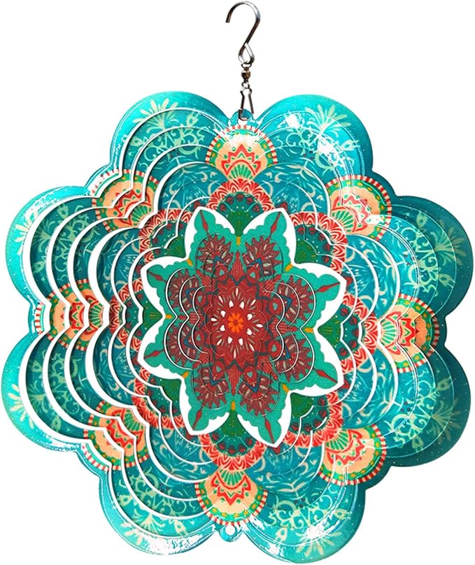 FONMY Stainless Steel Wind Spinner-3D Indoor Outdoor Garden Decoration Crafts Ornaments 6Inch Multi Color Mandala Flower Wind Spinners