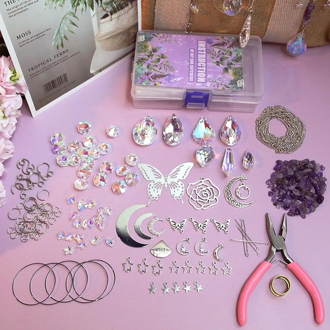 DIY Suncatcher Kit 400pcs Sun Catchers Making Kit Supplies Art and Crafts for Adults With Tutorial Hanging Prism Sun Catcher with Crystals for Window Home Garden Festival Decor Gifts (Butterfly)
