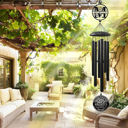 Best Housewarming Gifts 2025， Large Black Metal Wind Chime Outdoor Decor, Custom Family Name Welcome Sign, New Home Gift, Garden Patio Porch Decoration