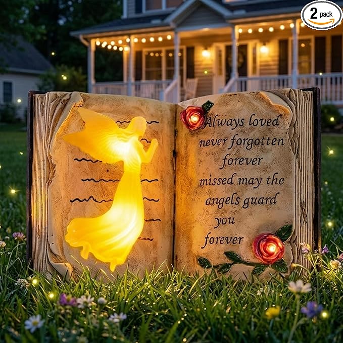 Candieslife Outdoor Solar Angel Garden Stakes Lights - Praying Guardian Angel Figurines, Waterproof Memorial Grave Decorations Gifts for Cemetery Outdoors Lawn Yard Patio Home Decor