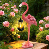 Flamingo Solar Garden Statue, 18.9 Inch Flamingo Figurine with Hanging Solar Lanterns, Outdoor Garden Decor Tropical Sculpture Statues for Patio Yard Porch, Birthday Gifts for Mom Women Mother's Day