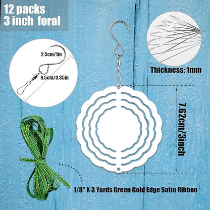 12 Pack 3inch Sublimation Wind Spinner Blanks 3D Aluminum Metal Wind Sculpture Kinetic Spinners for Yard Garden Indoor Art Ornaments Xmas Hanging Decoration (Classics)