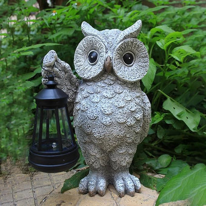 GUANFU Garden Statues, owl Outdoor Figurines Decorated with Solar Lights, Unique Christmas Birthday Gifts for Moms, Grandmas, Women, Wives, Sisters (Grey Owl1)