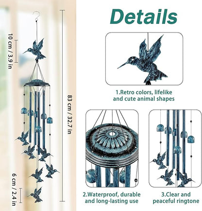 LESES Hummingbird Wind Chimes Outdoor Wind Chime with 4 Aluminum Tubes & 6 Wind Bell, Memorial Wind Chimes for Outside Unique Sympathy Gifts for Home Garden Patio