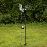 Zaer Ltd. Metal Dragon Rocking Garden Stake, Kinetic Wind Decor, Metallic Black Finish, Moving Wings (Tail Down Moonfyre)